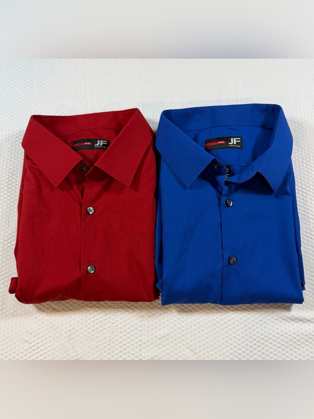 j.ferrar Men's XXL Slim Fit Dress Shirts Lot of 2 Red & Blue Stretch Button Down